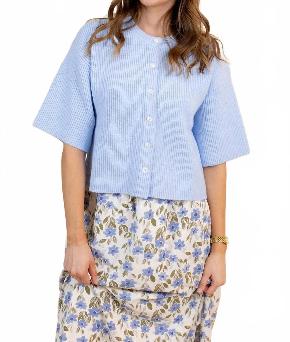 NEW AUREUM alix short-sleeve knit cardigan in blue